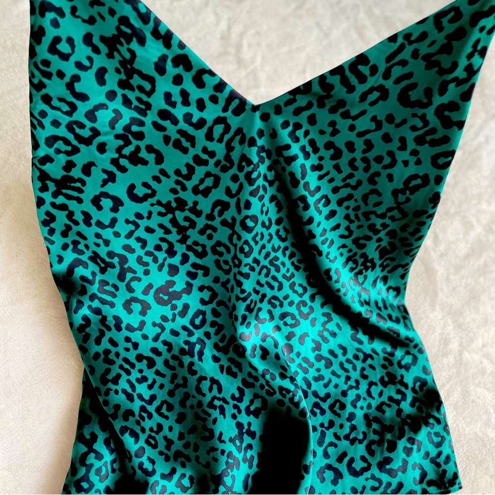 Silk emerald green leopard print cami size S.